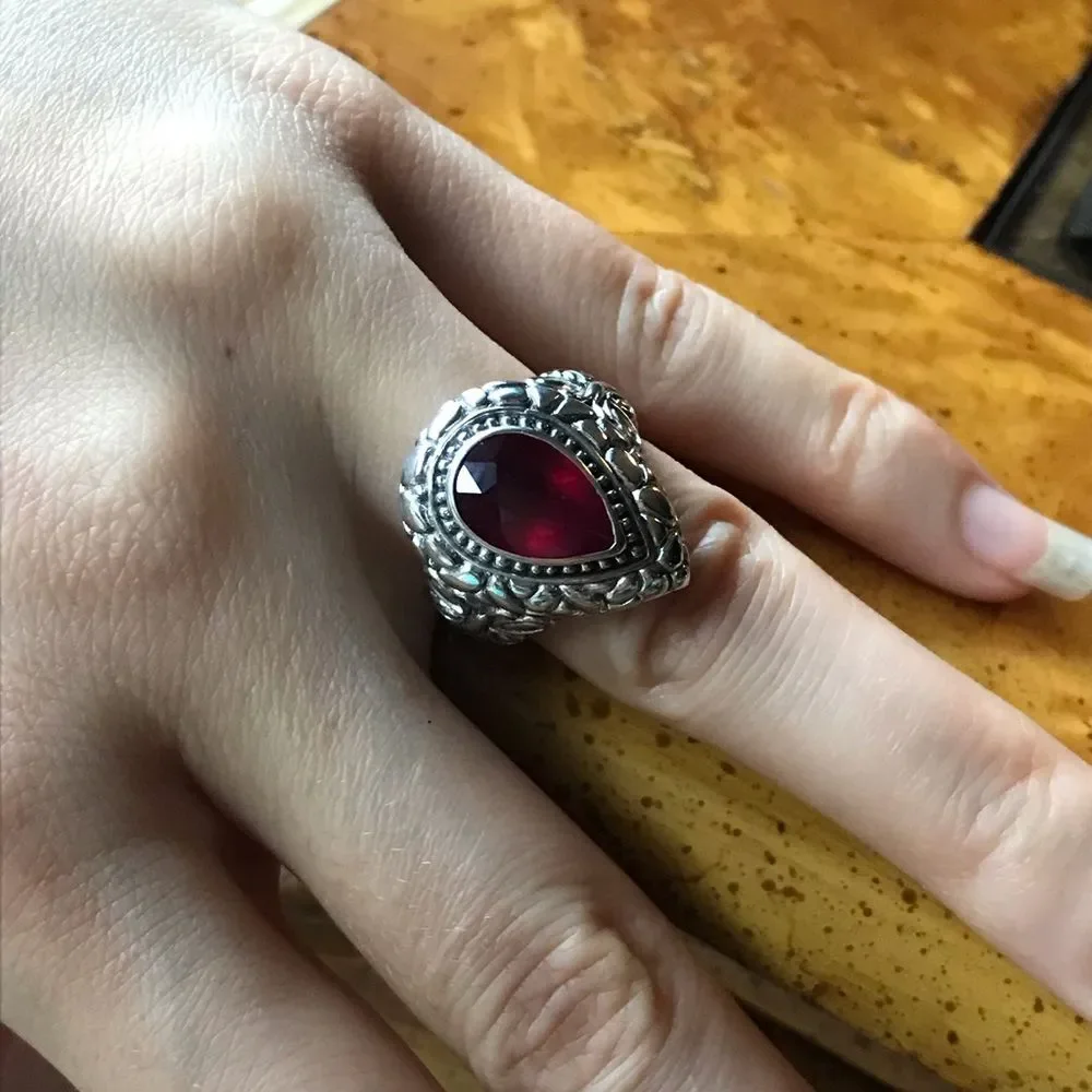 Natural Ruby Sterling Silver Ring Size 7